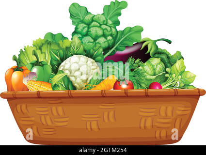 Cesto pieno di verdure fresche Illustrazione Vettoriale
