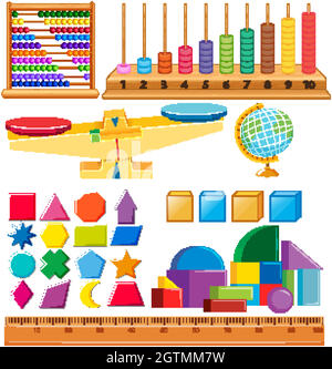 Set di forme geometriche e altri articoli scolastici Illustrazione Vettoriale