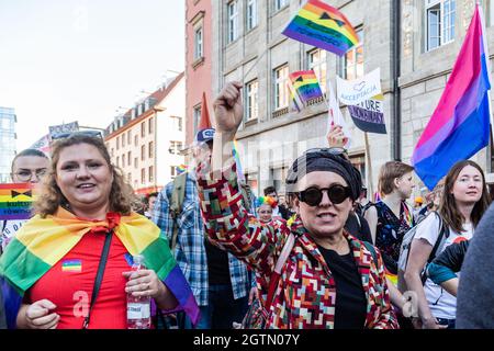 Lubin, Polonia. 2 ottobre 2021. 02 Ott 2021 Breslavia Polonia. Marcia orgoglio a Wroclaw. Olga Tokarczuk, premio Nobel per la letteratura nel 2018, ha preso parte alla marcia. (Credit Image: © Krzysztof Kaniewski/ZUMA Press Wire) Foto Stock