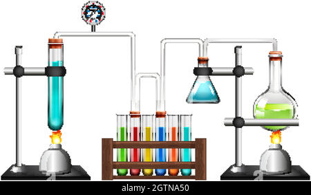 Attrezzature scientifiche su sfondo bianco Illustrazione Vettoriale