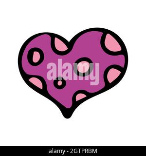 Immagine vettoriale di un cuore di borgogna con decorazione interna. Elementi di design Doodle. Illustrazione Vettoriale