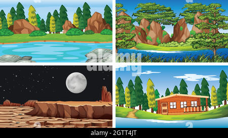 Set di scene in ambiente naturale Illustrazione Vettoriale