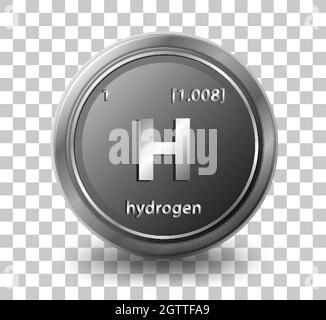 Elemento chimico di idrogeno. Simbolo chimico con numero atomico e massa atomica. Illustrazione Vettoriale
