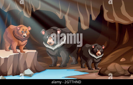 Orso selvatico che vive nella grotta Illustrazione Vettoriale
