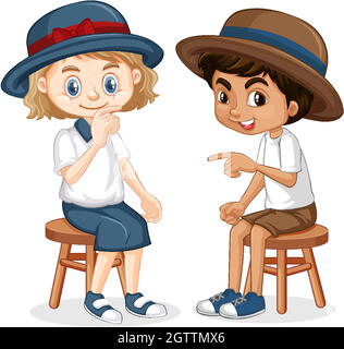 Ragazzo e ragazza seduti sulle sedie Illustrazione Vettoriale