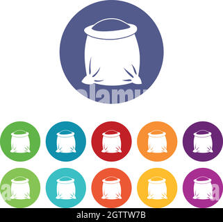 Sacco pieno di icone del set di farina Illustrazione Vettoriale