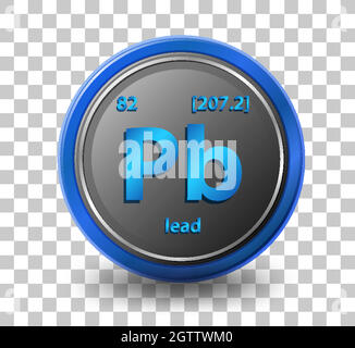 Elemento chimico di piombo. Simbolo chimico con numero atomico e massa atomica. Illustrazione Vettoriale