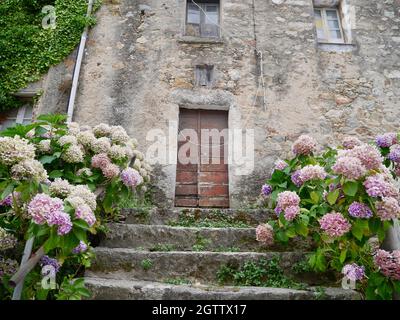 Tradizionale casa in pietra a Vivario, Corsica, Francia. Foto Stock