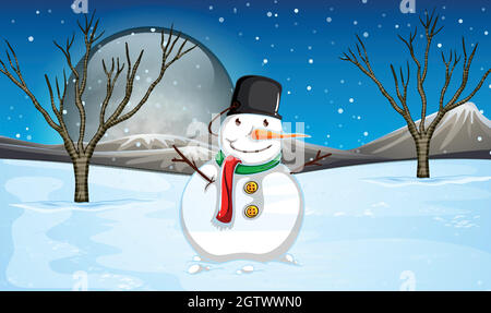 Snowman a terra di notte Illustrazione Vettoriale