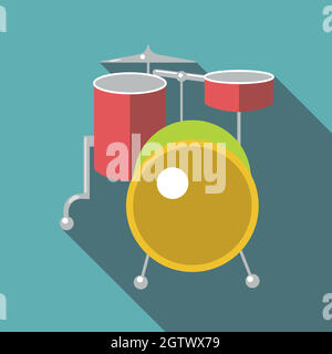 Drum kit icona, stile piatto Illustrazione Vettoriale