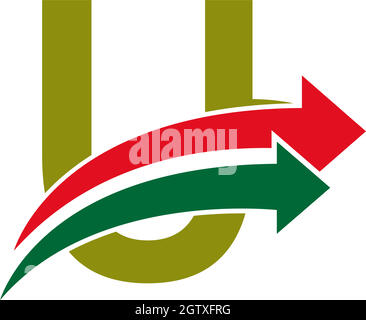 Freccia duale nella parte anteriore lettera U icona logo disegno modello Illustrazione Vettoriale