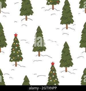 Alberi di Natale su sfondo bianco. Pattern vettoriale senza giunture Illustrazione Vettoriale