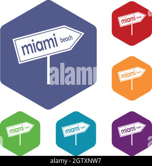 Freccia di Miami post segno set di icone Illustrazione Vettoriale