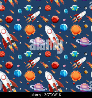 Spazio galassico colorato e pianeti impostato senza giunture Illustrazione Vettoriale