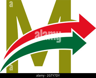 Freccia duello davanti lettera M icona disegno modello logo Illustrazione Vettoriale