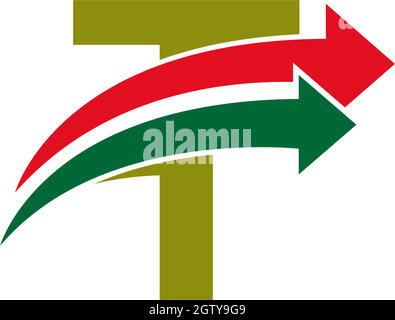 Freccia duello davanti lettera T icona logo disegno modello Illustrazione Vettoriale