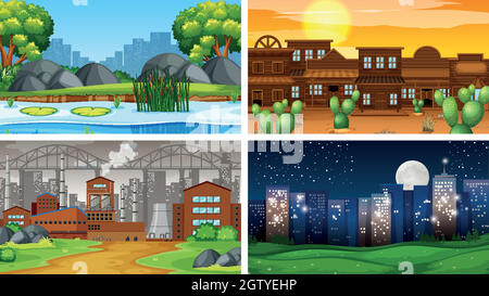 Set di scene in ambiente naturale Illustrazione Vettoriale