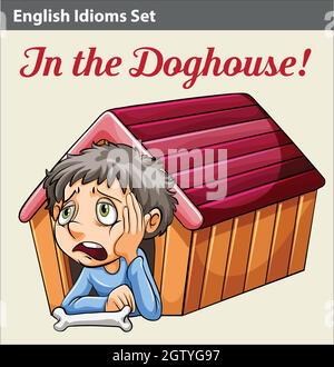 Un ragazzo nella doghouse Illustrazione Vettoriale