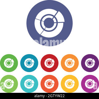 Grafico a torta per le icone del set infografico Illustrazione Vettoriale