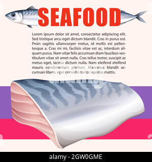 Poster dei frutti di mare con tonno e testo Illustrazione Vettoriale