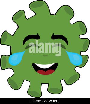 Illustrazione vettoriale di virus, microbe o batteri cartoon emoticon, con lacrime di gioia Illustrazione Vettoriale