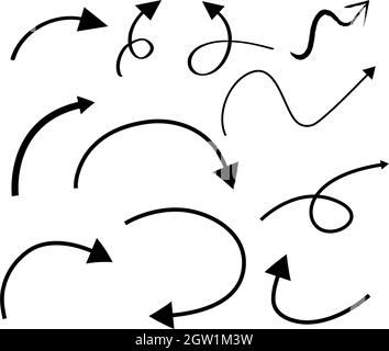 Set di freccette disegnate a mano su sfondo bianco Illustrazione Vettoriale