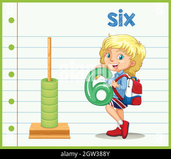 Una ragazza che tiene il numero sei Illustrazione Vettoriale