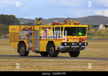 Un incendio Unipower e veicolo di soccorso, fotografato all'aeroporto di Tauranga, Monte Maunganui, Nuova Zelanda Foto Stock