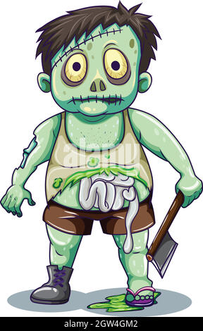 Uomo zombie verde creepy Illustrazione Vettoriale