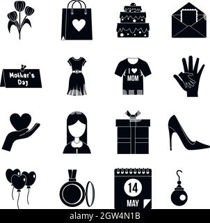 Festa della mamma set di icone, stile semplice Illustrazione Vettoriale