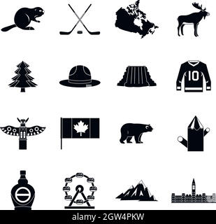 Canada viaggio set di icone, stile semplice Illustrazione Vettoriale