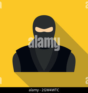 Il ninja vestiti di nero e la maschera di icona di stile di Piana Illustrazione Vettoriale