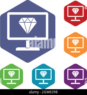 Schermo con icone a forma di diamante impostato Illustrazione Vettoriale