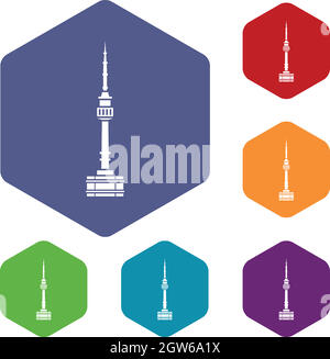 Torre di Namsan a Seul set di icone Illustrazione Vettoriale
