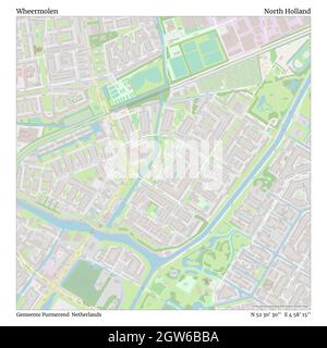 Wheermolen, Gemeente Purmerend, Olanda, Olanda del Nord, N 52 30' 30'', e 4 58' 15''', mappa, mappa senza tempo pubblicata nel 2021. Viaggiatori, esploratori e avventurieri come Florence Nightingale, David Livingstone, Ernest Shackleton, Lewis and Clark e Sherlock Holmes si sono affidati alle mappe per pianificare i viaggi verso gli angoli più remoti del mondo, Timeless Maps sta mappando la maggior parte delle località del mondo, mostrando il successo di grandi sogni Foto Stock