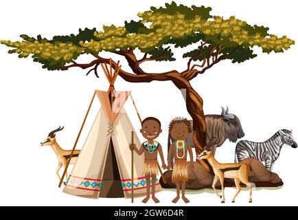 Popoli etnici di tribù africane in abiti tradizionali isolati Illustrazione Vettoriale