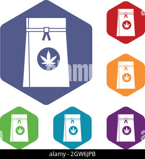 Borsa con cannabis set di icone Illustrazione Vettoriale