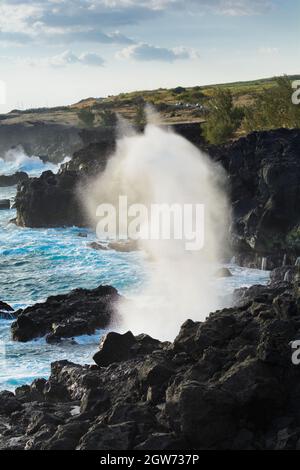 Le Souffleur o una naturale geyser a Isola di Reunion vicino a Saint Leu city Foto Stock