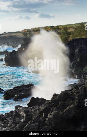 Le Souffleur o una naturale geyser a Isola di Reunion vicino a Saint Leu city Foto Stock