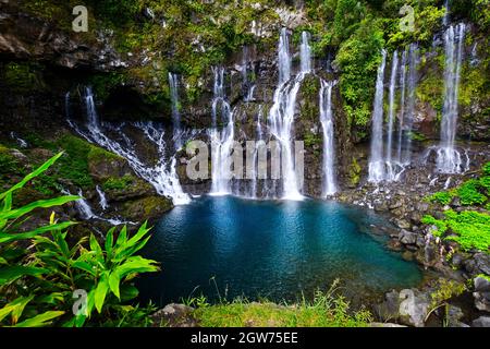 Cascata di Grand Galet Langevin, all isola di Reunion Foto Stock