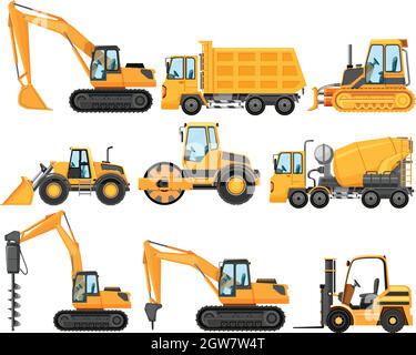 Diversi tipi di carrelli da costruzione Illustrazione Vettoriale