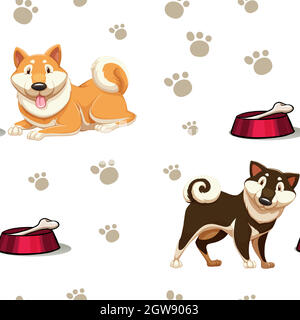 Sfondo senza cuciture con cani e impronte Illustrazione Vettoriale