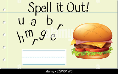 Scrivi la parola inglese hamburger Illustrazione Vettoriale