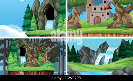 Set di scene in ambiente naturale Illustrazione Vettoriale