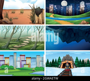 Set di scene in ambiente naturale Illustrazione Vettoriale