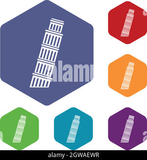 Torre di Pisa set di icone Illustrazione Vettoriale