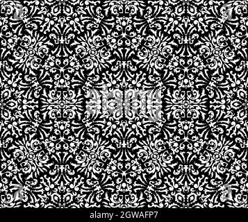 Design lussuoso con modello vettoriale senza cuciture Filigree Pattern. Bianco e nero. Texture decorativa. Modelli Mehndi. Per tessuto, carta da parati, veneziana Illustrazione Vettoriale