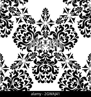 Vintage Seamless Pattern con ornamenti floreali. Bianco e nero. Illustrazione Vettoriale