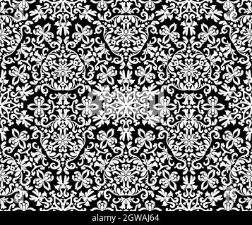 Eccellente ornamento orientale senza cuciture. Bianco e nero. Texture decorativa. Modelli Mehndi. Per tessuti, tappezzeria, motivi veneziani, tessuti Illustrazione Vettoriale