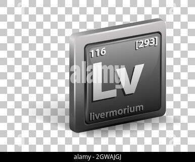 Elemento chimico Livermorium. Simbolo chimico con numero atomico e massa atomica. Illustrazione Vettoriale